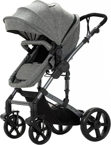 2 in 1 Baby Stroller, Convertible Pram, Reversible Standard Stroller, Portable Baby Buggy, Infant Carriage, Foldable High Landscape Pushchair for Toddler Newborn (225 Black Gold) in Kuwait