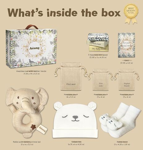 Baby Shower Gifts for Mom, Newborn Baby Gift Set for Baby Girl Baby Boy - Keepsake Box with Baby Hat, Rattle Socks, Sensory Development Rattle (Ellie) in Saudi Arabia