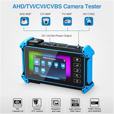 8MP IPC Tester AHD CVI TVI CVBS شاشة التناظرية CCTV اختبار H.265/H.264 4K VGA إدخال RJ45 TDR/UTP اختبار كابل CCTV - اختبار CCTV in Kuwait