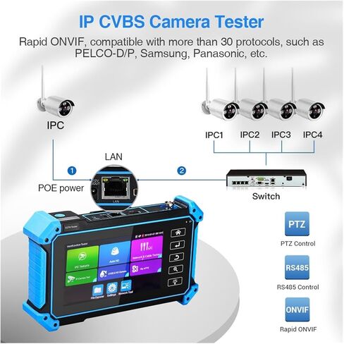 8MP IPC Tester AHD CVI TVI CVBS شاشة التناظرية CCTV اختبار H.265/H.264 4K VGA إدخال RJ45 TDR/UTP اختبار كابل CCTV - اختبار CCTV in Kuwait