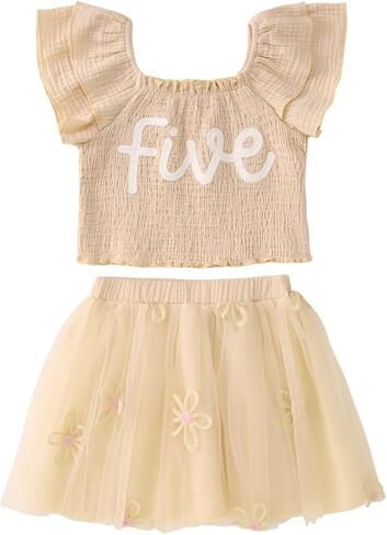 Kekemi Toddler Girl Girl Outfits 2nd 3rd 4th 5th السادس السابع من القميص التطريز B-Day Tutu Skirt مجموعة Smash Smash Outfit in Kuwait