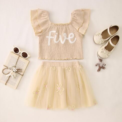 Kekemi Toddler Girl Girl Outfits 2nd 3rd 4th 5th السادس السابع من القميص التطريز B-Day Tutu Skirt مجموعة Smash Smash Outfit in Kuwait