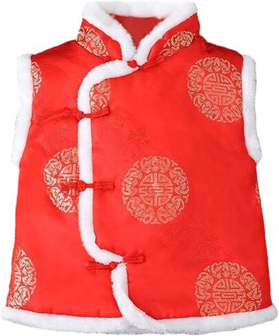 Toddler Kids Vest Chinese Calendar New Year Sleeveless Traditional Tang Suit Tops Button Up Waistcoat Coat Kids down in Saudi Arabia