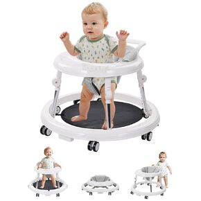 Baby Walker with Wheels: Adjustable Height & Foldable Design, Mute Wheels & Anti-Rollover Feature, Includes Footrest, Perfect for Boys & Girls 6-18 Months
