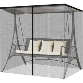 Mosquito Netting for 3 Person Swing, Black Patio Swing Mosquito Netting Outdoor Mesh Screen with Zipper Opening and Roof Waterproof Tent,125x185x205 cm (Net Only)