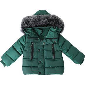 Boy's Winter Parka Water 𝐑esistant Hooded Puffer Fleece Lined Thicken Ski Jacket With F𝐮r Trim Hood Solid Coats
