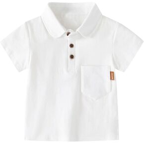 Toddler Baby Boys Fashion Polo Shirts Classic Short Sleeve Lightweight Button T-Shirt Casual Tee Tops with Pocket