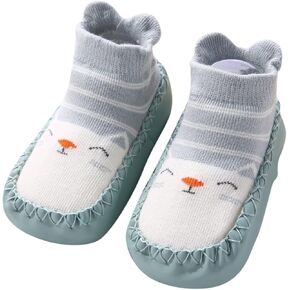 Autumn and Winter Cute Children Toddler Shoes Flat Bottom Non Slip Floor Sports Shoes Socks Shoes Warm Boys School Shoes (Green, 18-24 Months)