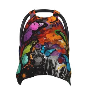 Art Graffiti Butterflies Print Baby Car Seat Canopy Cover, Multi Use Breathable Nursing Breastfeeding Covers for Mom Soft Stroller Sun Shade Newborn Shower Gift