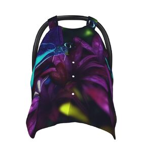 Blue Purple Flower Butterfly Baby Car Seat Canopy Cover, Multi Use Breathable Nursing Breastfeeding Covers for Mom Soft Stroller Sun Shade Newborn Shower Gift