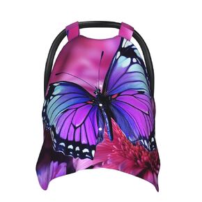 Purple Butterfly and Flower Baby Car Seat Canopy Cover, Multi Use Breathable Nursing Breastfeeding Covers for Mom Soft Stroller Sun Shade Newborn Shower Gift