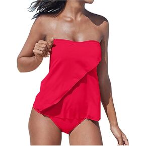 ملابس السباحة بدون حمالات للنساء قبالة الكتف Tankini أعلى من قطعتين للبطن بدلة السباحة بدلات السباحة