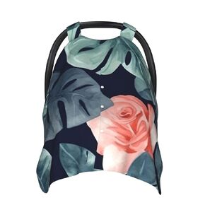 Watercolor Monstera Pattern Baby Car Seat Canopy Cover, Multi Use Breathable Nursing Breastfeeding Covers for Mom Soft Stroller Sun Shade Newborn Shower Gift