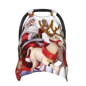 Santa Claus Reindeer Sled Baby Car Seat Canopy Cover, Multi Use Breathable Nursing Breastfeeding Covers for Mom Soft Stroller Sun Shade Newborn Shower Gift