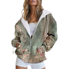 Muyise Womens Full Zip Up Hoodies Long Sleeve Oversized Y2K Coat Trendy Fall Outfits Casual Drawstring Jackets with Pockets