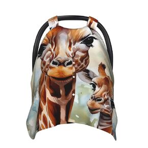 Watercolor Deer Giraffe Baby Car Seat Canopy Cover, Multi Use Breathable Nursing Breastfeeding Covers for Mom Soft Stroller Sun Shade Newborn Shower Gift