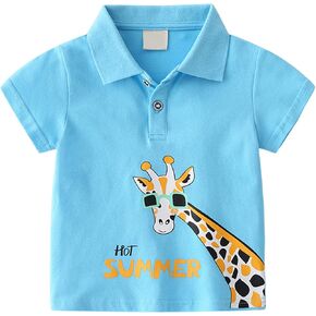 Toddler Boys Polo Shirt Baby Cute Short Sleeve Shirt Cartoon Dinosaur Pattern Tee Summer Cotton Top Sweatshirt