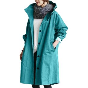 iQKA Women's Rain Jacket Autumn Winter Loose Hooded Trench Jackets Oversized Elegant Windbreaker Comfortable Coat Outwear