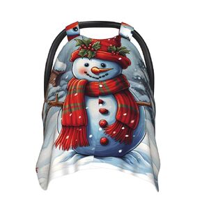 Red Snowman Scraf Baby Car Seat Canopy Cover, Multi Use Breathable Nursing Breastfeeding Covers for Mom Soft Stroller Sun Shade Newborn Shower Gift