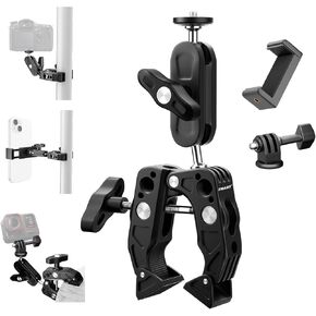 تم تركيب كاميرا Emart Super Clamp مع ذراع Magic Ballhead Magic 3 بوصات 3 بوصة 360 درجة ومحول كاميرا الهاتف/الحركة المتوافق مع GO Pro/Insta360/DJI Carams/WebCams/Lights للاستخدام على دراجة نارية/دراجة/سيارة/أنبوب