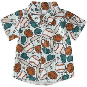 Youth Boys Baseball Prints Polo Tshirt Toddler Gentleman Tops Summer Outwear Child Cotton Sports Athletic Cute Blouse