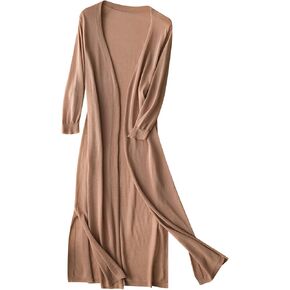 Cardigan المفتوح للسيدات بالإضافة إلى الحجم خفيف الوزن الصلب طويل الأكمام من الكتان الجانبي المعاطف معاطف غير رسمية Maxi Duster