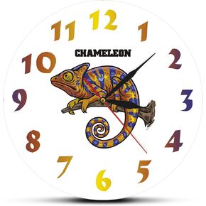 30cm Silent Wall Clock Lizard Animal Surreal Print Wall Clock Chameleon Nursery Home Decorative Reptile Silent Quartz Hanging Wall Watch for Modern Wall Decor