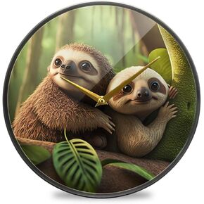 Sloth Baby Round Wall Clock Non-Ticking Silent Battery Operated Acrylic Modern Simple Clock for Kitchen Living Room Bedroom Bathroom Office 12 in