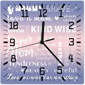 حائط Clockcarnation Mother Baby Battery Clatses Silent Non-talting Wallclocksuper Mom Purple Pink Pink Square Square Squar