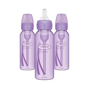 خيارات Dr. Natural Flow® Natural Flow® المضادة للدواء+ ™ ضيق زجاجات الطفل 8 أوقية/250 مل ، مع مستوى 1 حلمة تدفق بطيئة ، 3 حزمة ، 0 م+ أرجواني