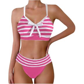Women's High Waisted Bikini Sets Twisted Criss Cross Swimsuits Top with Drawstring Boyshorts Two Piece Bathing Suits