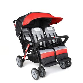 Gaggle by Foundations Compass Quad 4 Seat Stroller | 4-Seat Stroller for Daycare | Oversized UV Blocking Canopy | 5-Point Harness | Easy Loading | Storage Bucket | Black