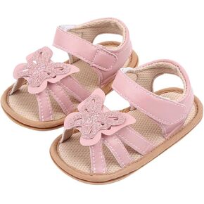 Infant Girls Open Toe Shoes First Walkers Shoes Summer Toddler Paillette Butterfly Flat Sandals Kids Rubber Shoes