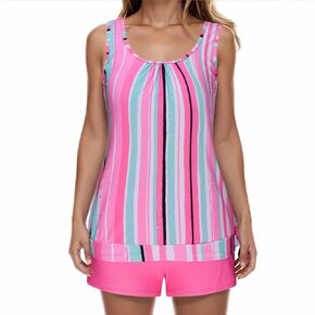 Modest Swimsuits for Women Two Piece Swim Set Blouson Tankini Bathing Suit Tops Swimwear with Boyshorts Beach Outfits