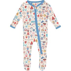KicKee 4th of July Footie with Zipper, Stars and Stripes, One-Piece Baby Clothes, Boy and Girl