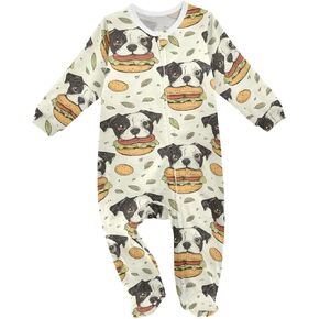 vvfelixl Cartoon Hamburger Dog Baby Sleepers for Girl Boys Newborn Baby Play One-Piece Footies for 0-3 Months