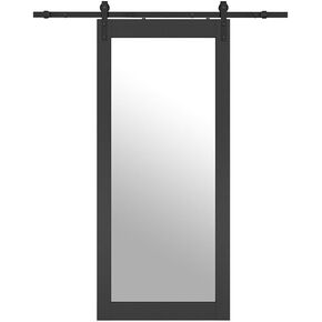 36 in. x 84 in. Mirrored Glass Black MDF Interior Sliding Barn Door with Hardware Kit and Door Handle