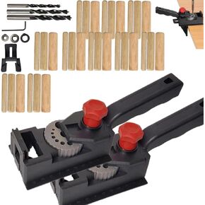 Dowel Drill Guide, Portable Drill Guide, Self Centering Dowel Jig, Universal Deluxe Cross DowelJig and DrillGuide Kit for Straight Holes in Wood Panels (1)
