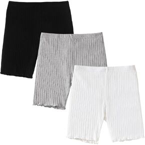 SOBOWO 3 Pack Toddler Girl Shorts Ribbed Girl Bike Shorts Solid Ruffle Summer Pull On Dance Athletic Under Dress Pants 18M-5T