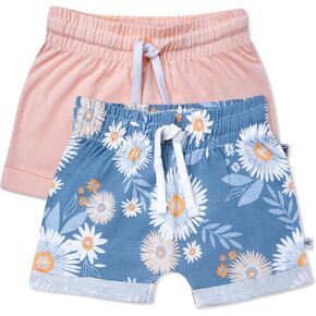 HonestBaby Cuffed Short 100% Organic Cotton for Infant Baby and Toddler Girls, Aloha Daisy (2-Pack)