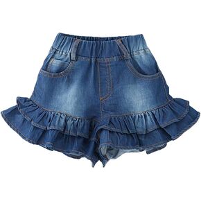 Toddler Baby Girls Denim Shorts Two Layers Ruffles Hem Kids Baby Summer Workout Skirt Shorts