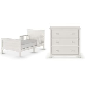 Child Craft Woodland Toddler Bed and Dresser Bedroom Furniture Set, Includes Toddler Bed and Harmony Dresser, Low to Ground Bed Design (Brushed Cotton)