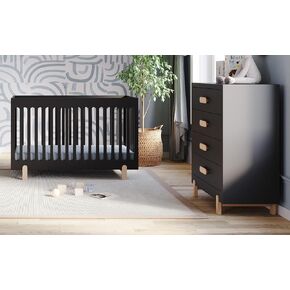 Child Craft Park Heights Euro Crib, Chest, and Nightstand Nursery Set, 3-Piece, Includes 4-in-1 Convertible Crib, Chest, and Nightstand, Grows with Your Baby (Caviar Black)