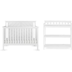 Child Craft Hampton Flat Top Crib and Changing Table Nursery Set, 2-Piece, Includes 4-in-1 Convertible Crib and Changing Table, Grows with Your Baby (Matte White)