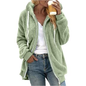 Muyise Women Oversized Sherpa Jackets Winter Warm Fuzzy Fleece Jackets Fluffy Full Zip Up Coat Outwear with Pockets
