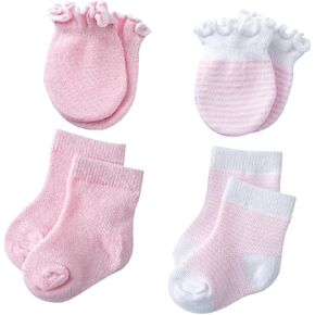 4 Pairs Baby Gloves Socks Mittens Newborn Pink Anti-scratch Warm Gloves for Boys and Girls