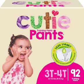 Cutie Girls 3T/4T سراويل تدريب على قعادة القعادة ، hypoallergenic مع Skin Smart ، 92 Count