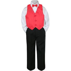 4pc Formal Baby Teen Boys Red Vest Bow Tie Sets Black Pants Suits S-14 (4T) in Kuwait