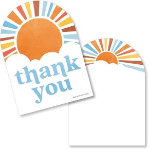 Big Dot of Happiness Retro Sunshine Flat Thank You Cards, Here Comes The Son Party Theme, Boy Boho Baby Shower Gratitude Note Letters with Envelopes - Set of 12