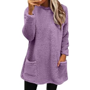 Women's Coat Casual Lapel Fleece Long Sleeved Jumper with Pockets The Drop Trench Coat Womens Warm Winter Coats for